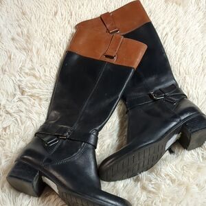 Bandolino Cazadora Knee High Leather Riding Boots Black Cognac Brown Womens 5.5